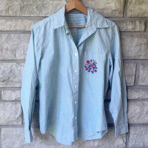 90s Pinstripe Button Down with Floral Decal